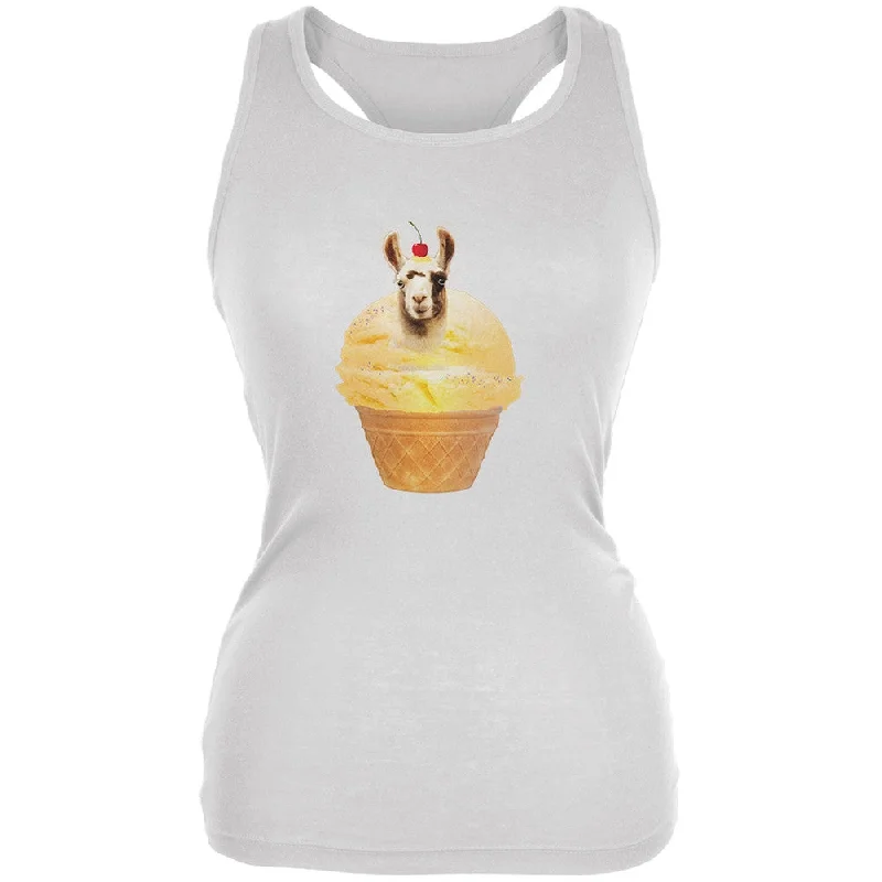 Fishing T-ShirtsIce Cream Cone Llama White Juniors Soft Tank Top