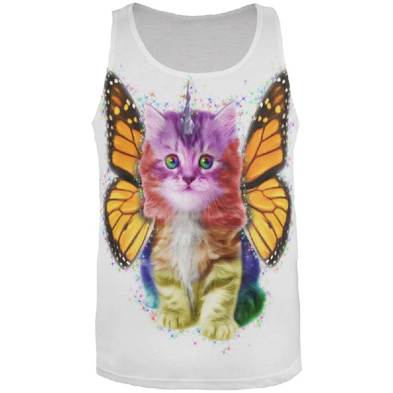 Cotton T-ShirtsRainbow Butterfly Unicorn Kitten All Over Adult Tank Top