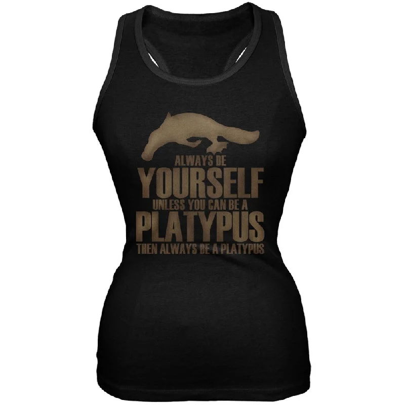 Fleece T-ShirtsAlways be Yourself Platypus Black Juniors Soft Tank Top