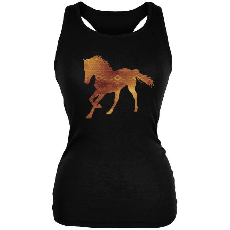 Minimalist T-ShirtsNative American Spirit Horse Black Juniors Soft Tank Top