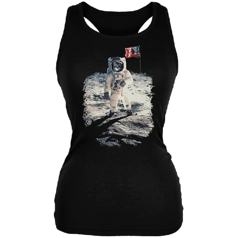 Velvet T-ShirtsCat Moon Landing Black Juniors Soft Tank Top