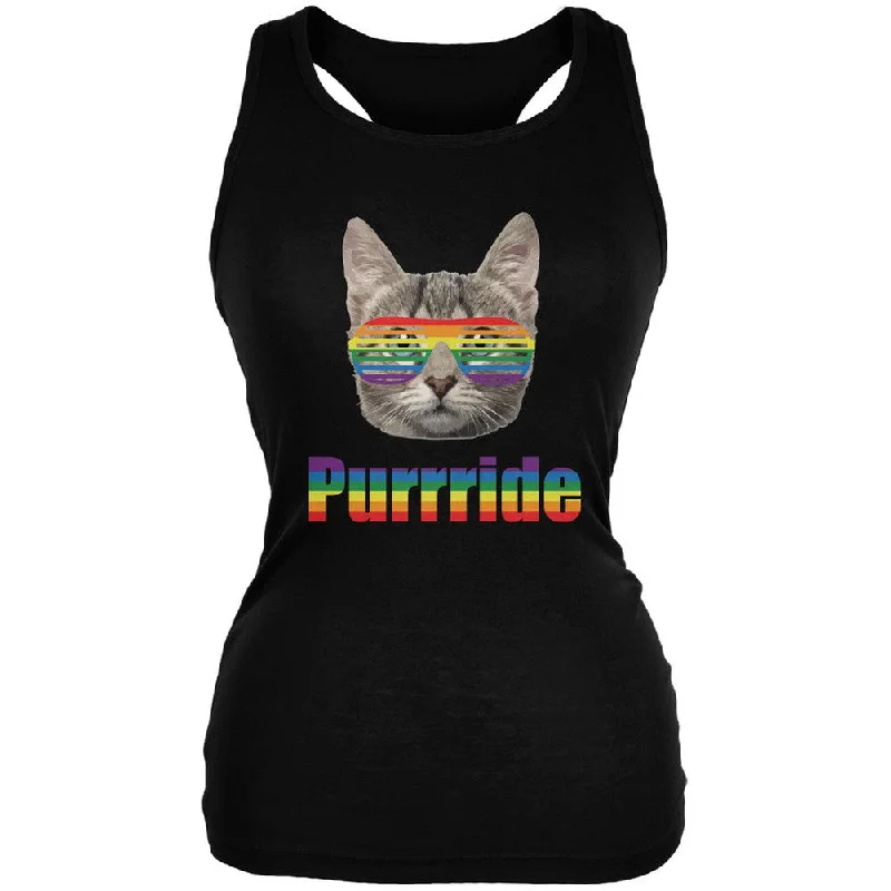 Organic Cotton T-ShirtsLGBT Purride Funny Cat Black Juniors Soft Tank Top