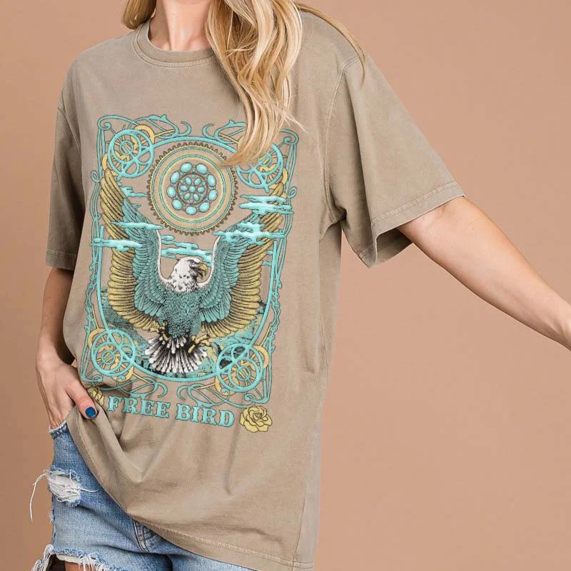 Western Eagle Puff Short Sleeve T-ShirtSkateboard Short Sleeve Tops