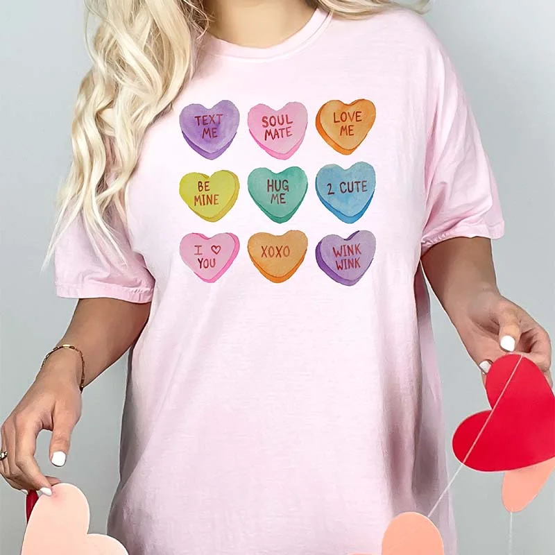 Conversation Hearts Short Sleeve T-ShirtRetro Short Sleeve Tops