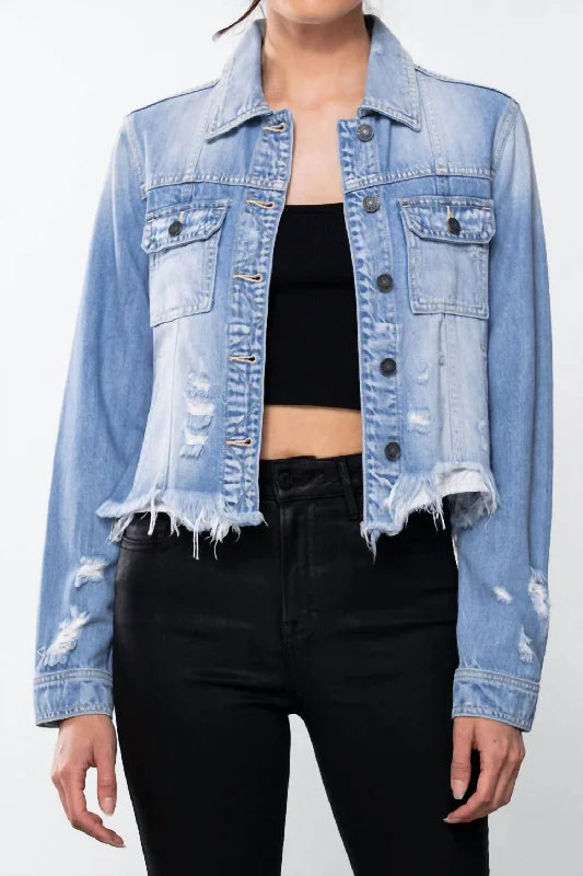 Distressed Fitted Denim Jacket In BlueAG Jeans