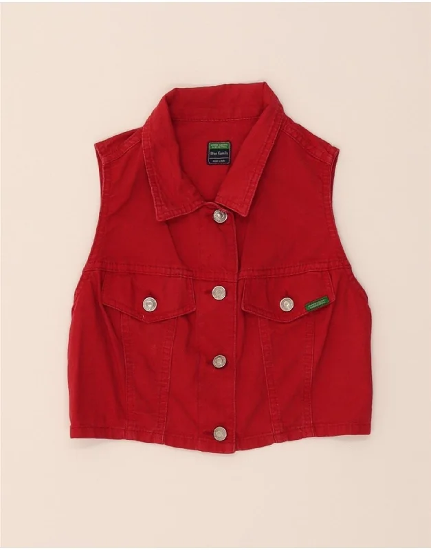 BENETTON Womens Crop Denim Gilet IT 42 Medium Red CottonCowboy art