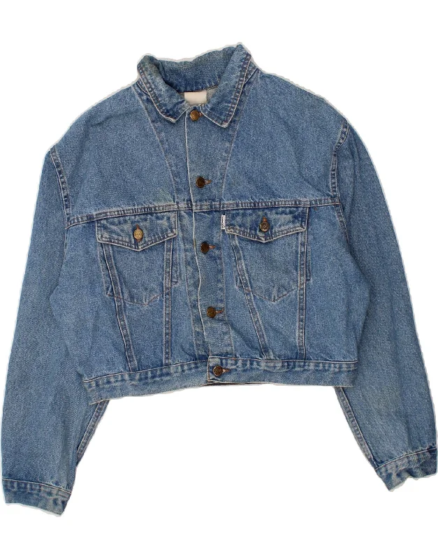 VINTAGE Womens Oversized Crop Denim Jacket UK 18 XL BlueUniqlo