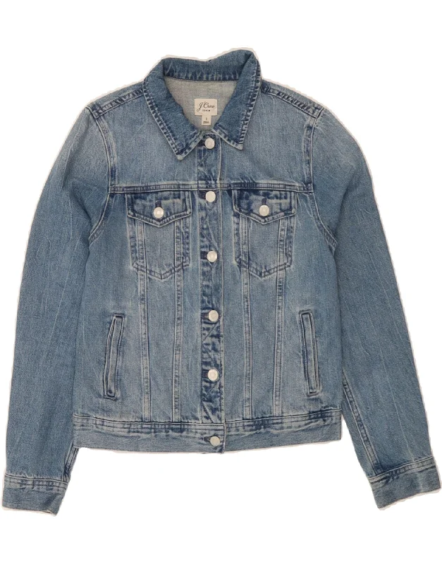 J. CREW Womens Graphic Denim Jacket UK 10 Small Blue CottonWorkwear style