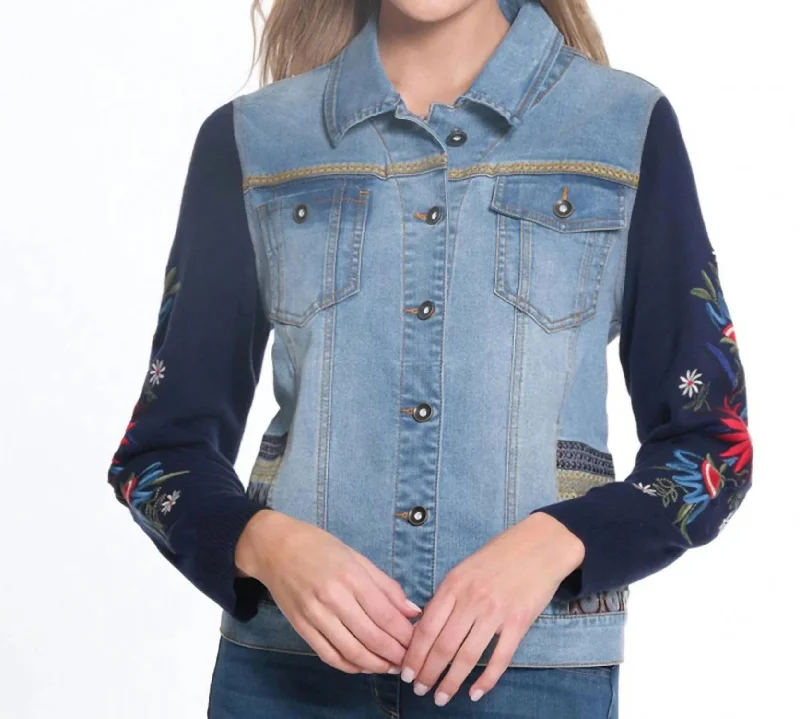 Floral Denim Jacket In Med IndigoGuess