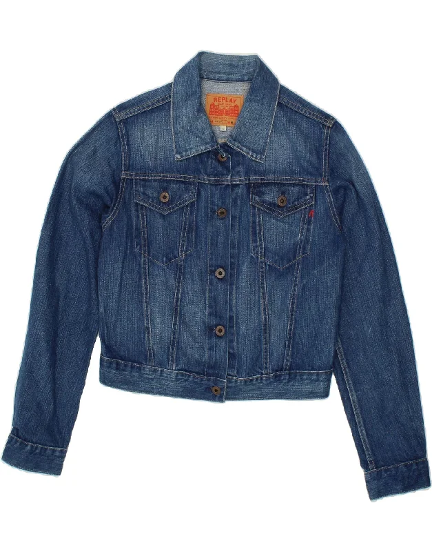 REPLAY Womens Crop Denim Jacket UK 12 Medium Blue CottonCowboy shoes