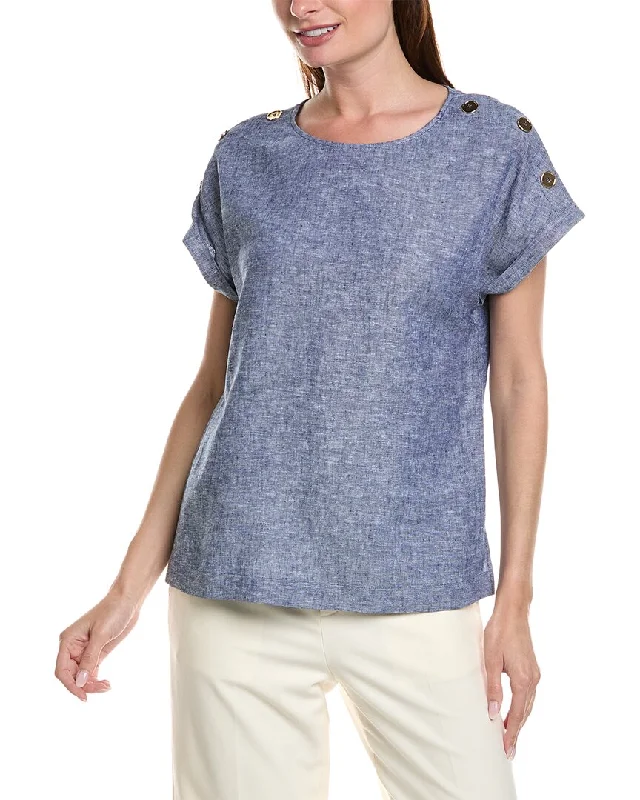 UV-Protection ShirtsAnne Klein Button Shoulder Linen-Blend Blouse