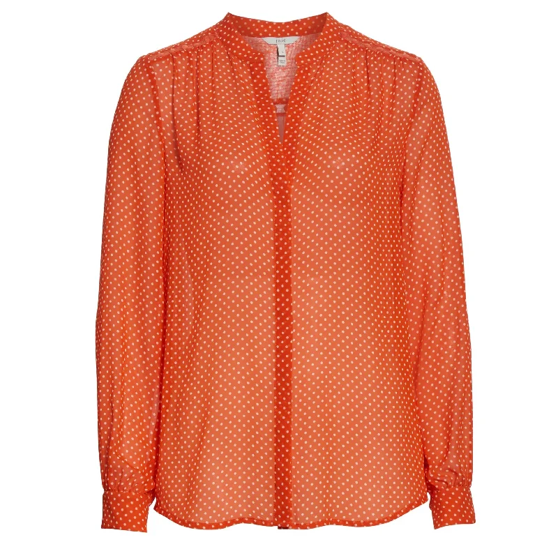 Chambray ShirtsJoie Women's Mintee G Warm Terracotta Orange Polka Dot Silk Blouse