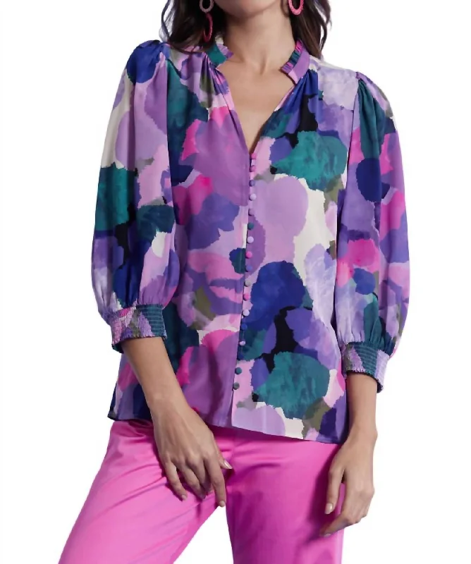 Oversized ShirtsKrista Silk Watercolor Blouse In Purple Multi