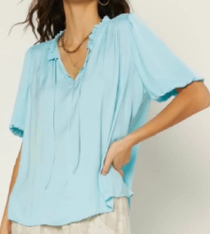 Cultural ShirtsSofia Ruffled Blouse In Aquamarine