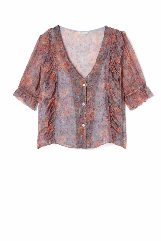 Hemp ShirtsBlouse Ali In Blue Garden Flowers