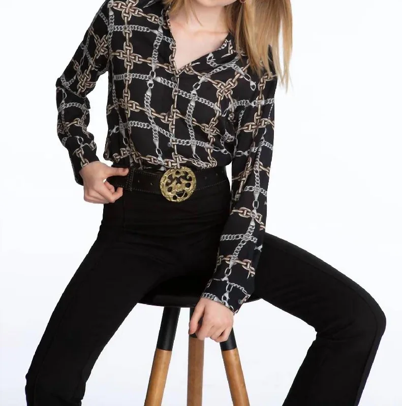 Camping ShirtsChain Link Blouse In Black/beige Multi