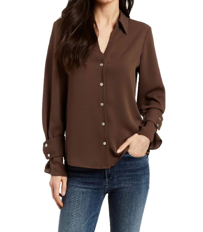 Travel ShirtsDrew Marlene Cuff Detail Blouse In Mocha