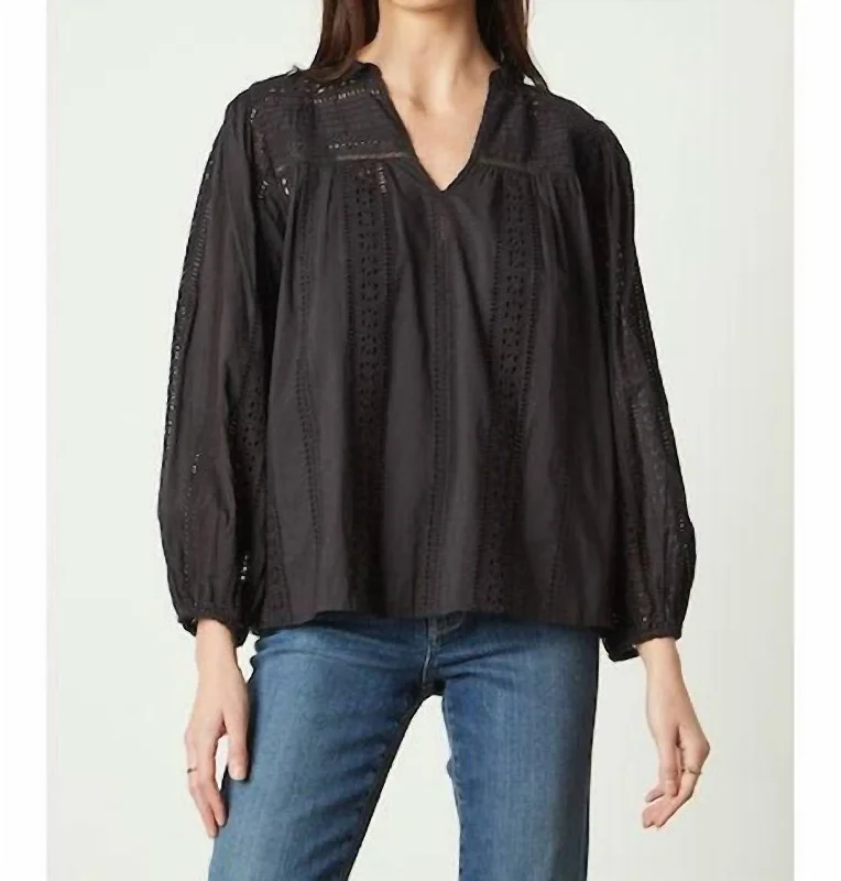 Hooded ShirtsEmbroidered Cotton Jordyn Blouse In Black