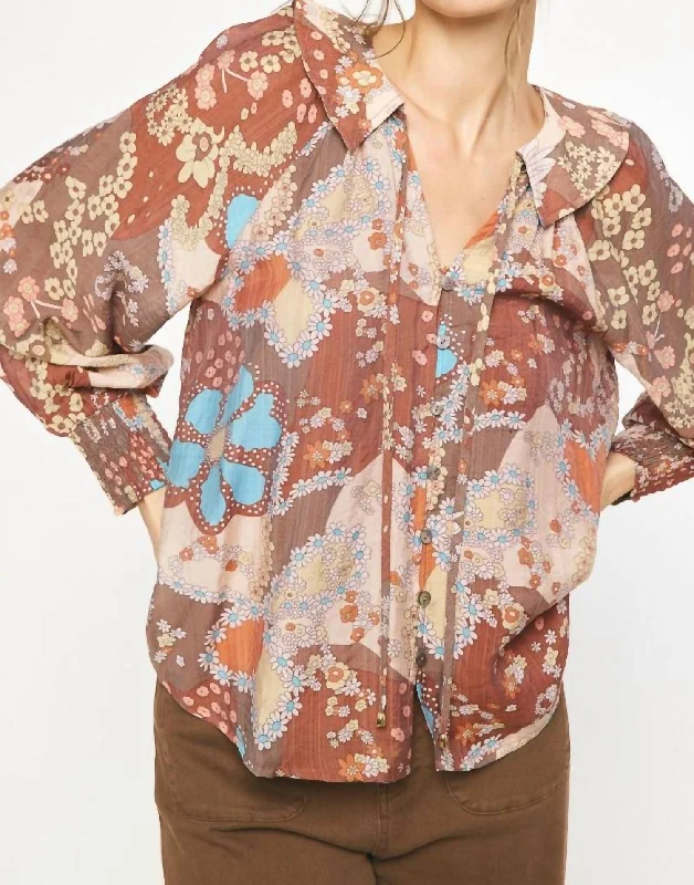 Floral ShirtsFloral Babydoll Blouse In Brown