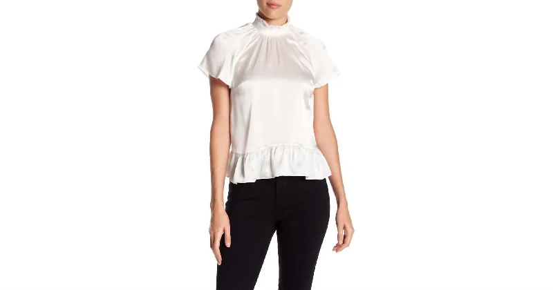 Asymmetrical ShirtsHarbor High Smocked Neckline Ruffled Silk Blouse In White