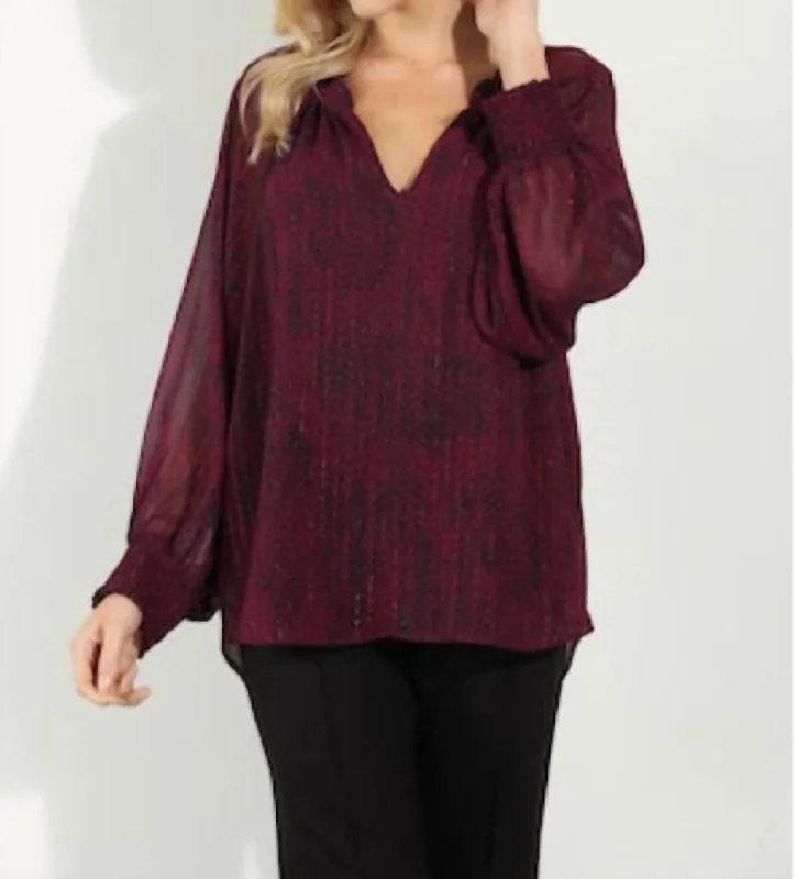 Leather-Paneled ShirtsHoliday Chiffon Blouse In Burgundy