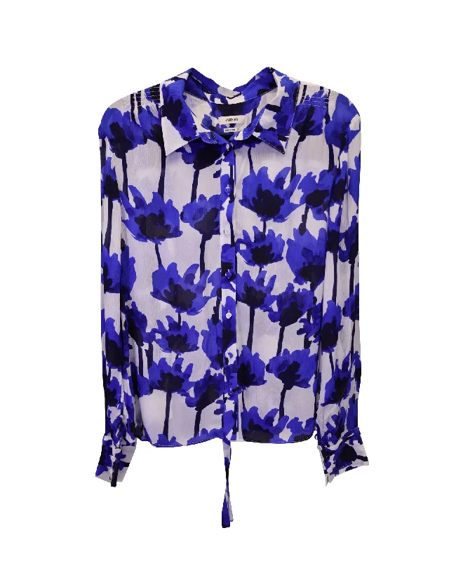 Velvet ShirtsJason Wu Floral Tie Neck Chiffon Blouse in Blue Viscose