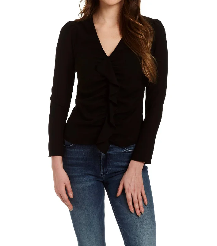 Hiking ShirtsJoyce Ruffle Front Blouse In Black