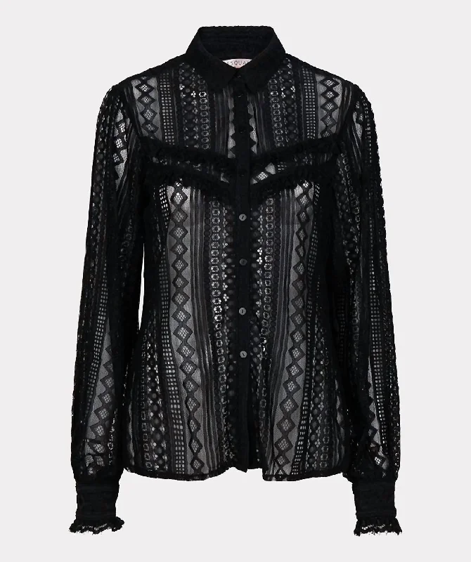 Limited Edition ShirtsLace Puff Sleeve Blouse In Black