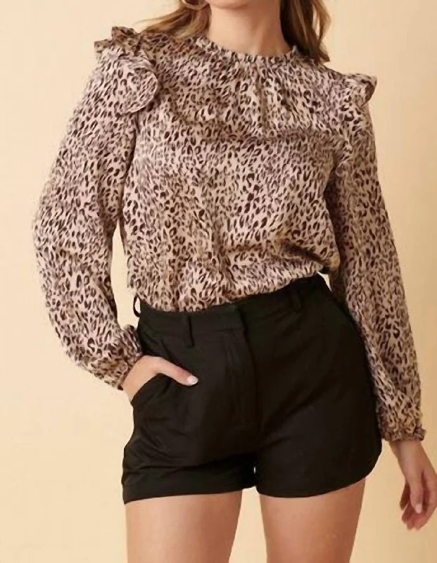 Satin ShirtsLanie Leopard-Print Ruffle Blouse In Brown