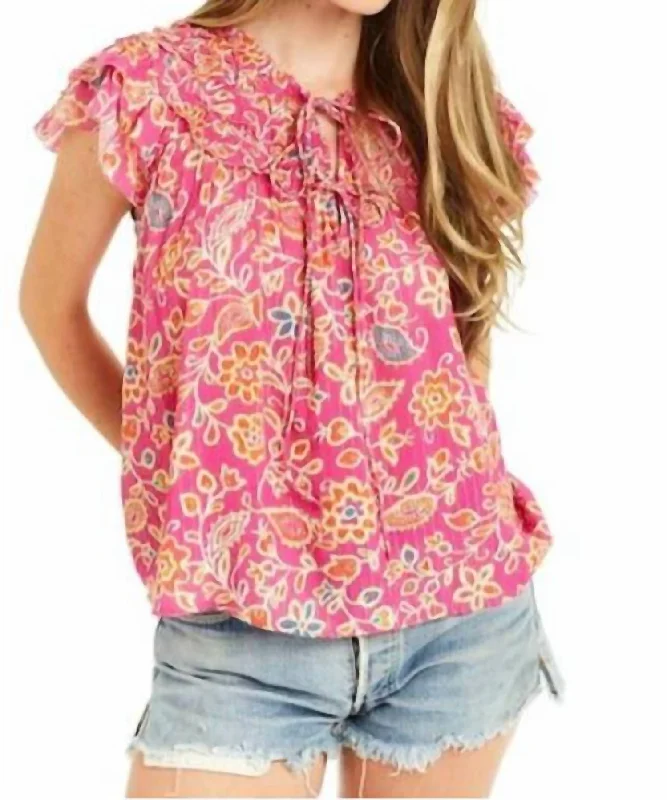 Plush ShirtsLiza Ruffle Trim Blouse In Alessandra Pink Print