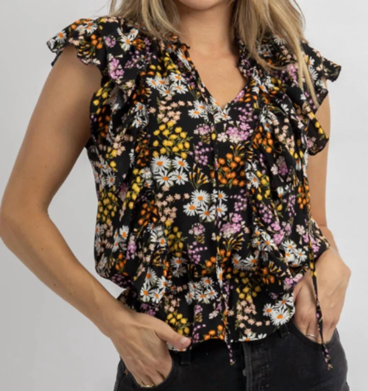 Slim Fit ShirtsLylah Floral Ruffled Sleeve Blouse In Black