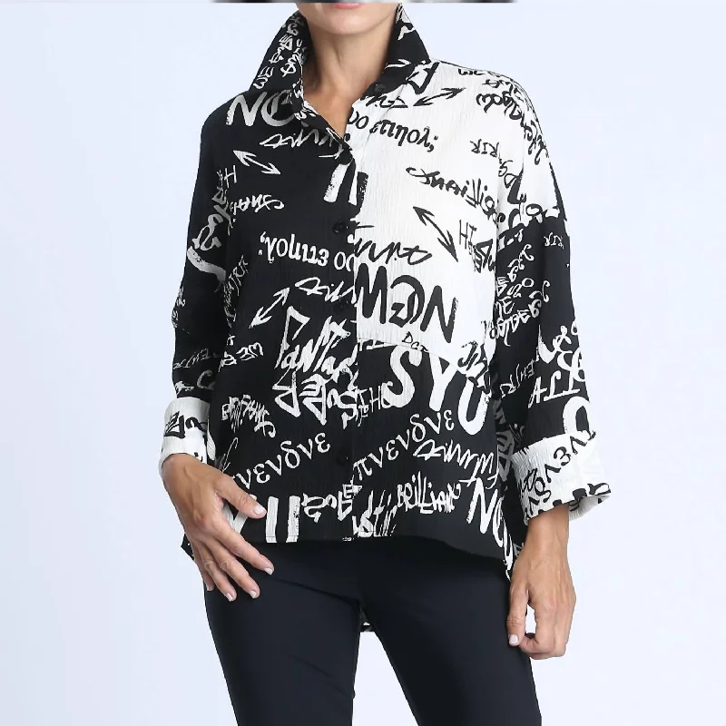 Sequined ShirtsNews Print Blouse In Black And White