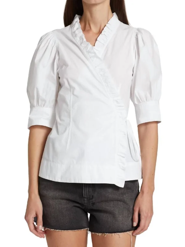 Asymmetrical ShirtsOrganic Cotton Ruffle Wrap Blouse In Bright White