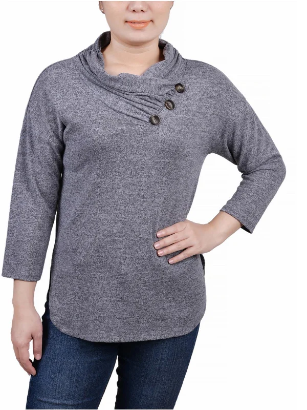 Athletic ShirtsPetites Womens Cowlneck Marled Blouse