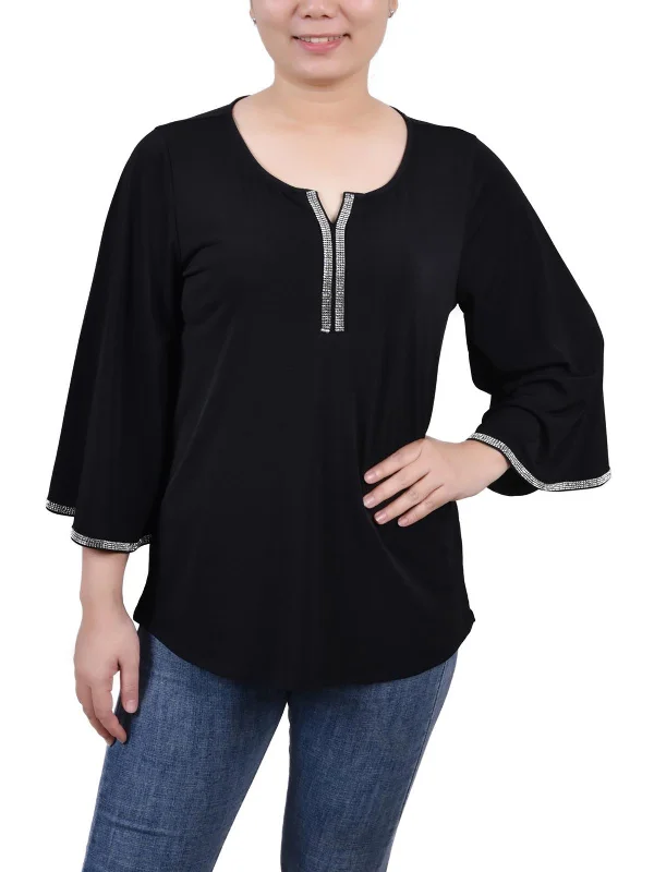 Cotton ShirtsPetites Womens Embellished Polyester Blouse