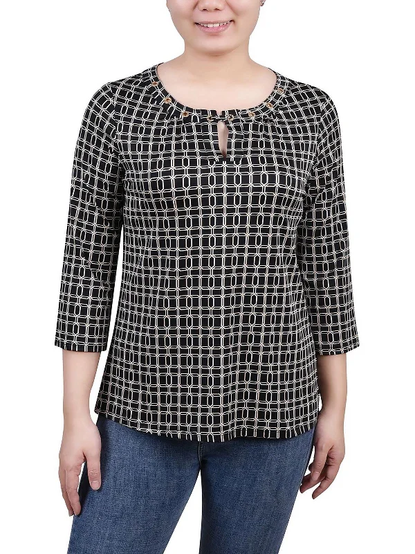 Button-Up ShirtsPetites Womens Grommet Embellished Blouse