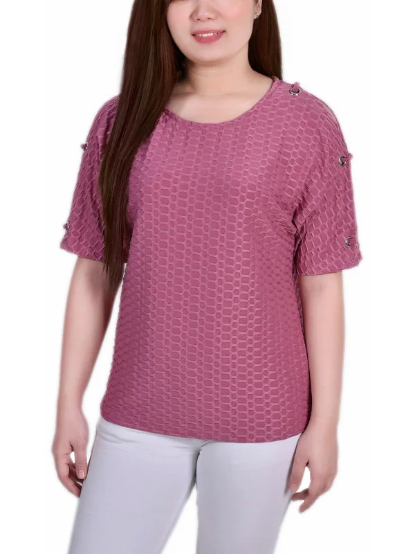 Logo ShirtsPetites Womens Honeycomb Embellished Blouse