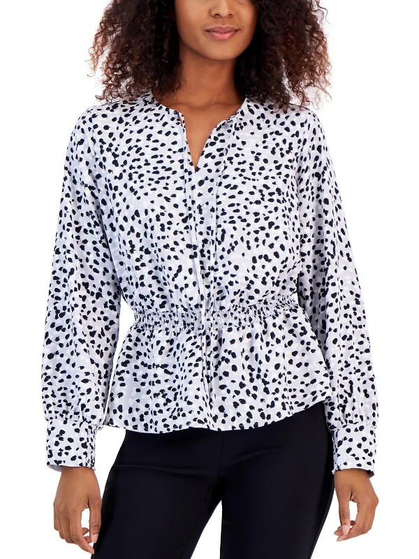 College ShirtsPetites Womens Peplum Spotted Blouse