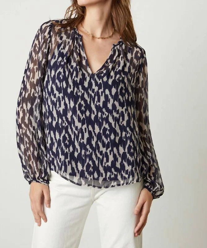 Ribbed Cuff ShirtsPrinted Chiffon Blouse In Calico