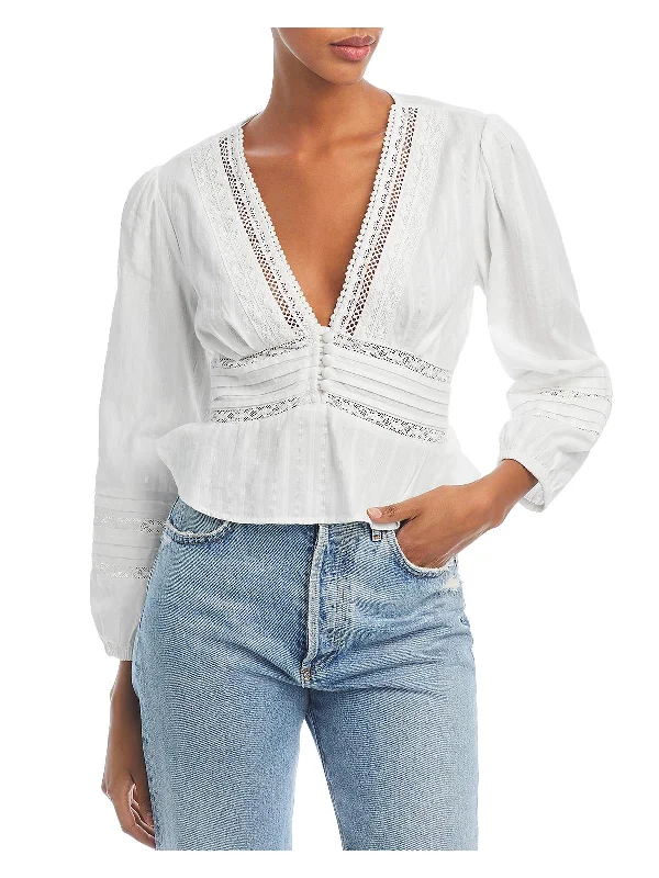 Relaxed Fit ShirtsRania Womens Crochet Trim Crochet Blouse