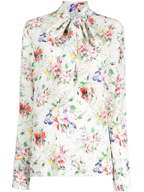 Camping ShirtsScarf Hem Blouse In Floral Garden