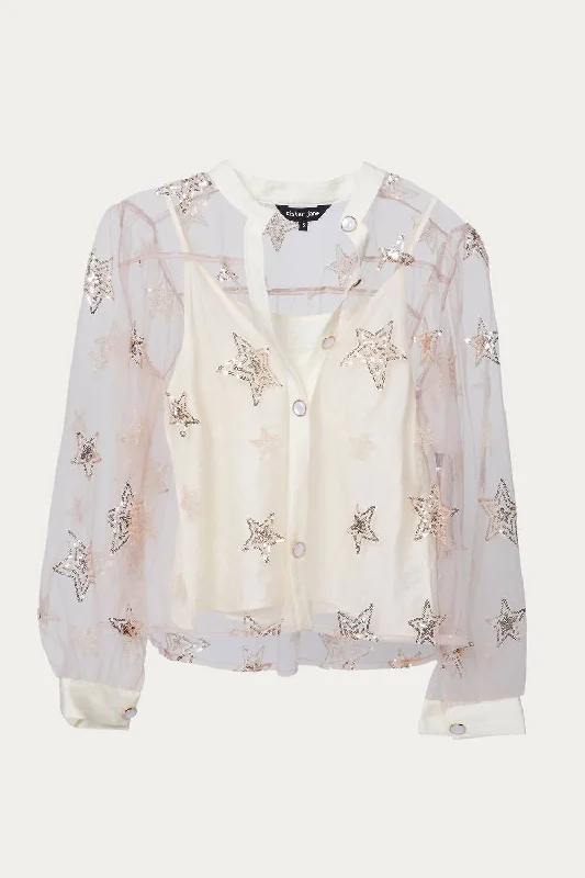 Ruffled ShirtsStar Burst Sequin Blouse In Blush Pink