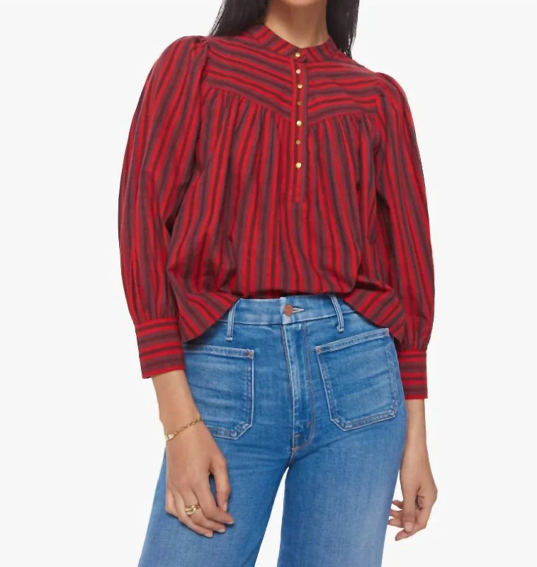 Retro ShirtsThe Toss Up Cotton Blouse In Sun Down Stripe