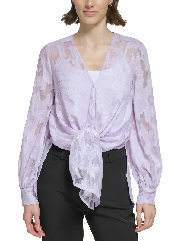 Silk ShirtsWomens Burnout Polyester Blouse