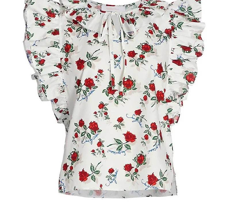 Polka Dot ShirtsWomen's Dita Cotton Poplin Floral Print Flutter Sleeve Blouse In Multi