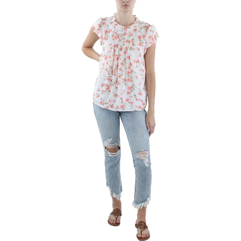 Polka Dot ShirtsWomens Floral Print Pintuck Blouse