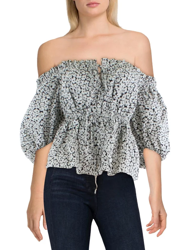 Button-Up ShirtsWomens Floral Print Puff Sleeves Blouse