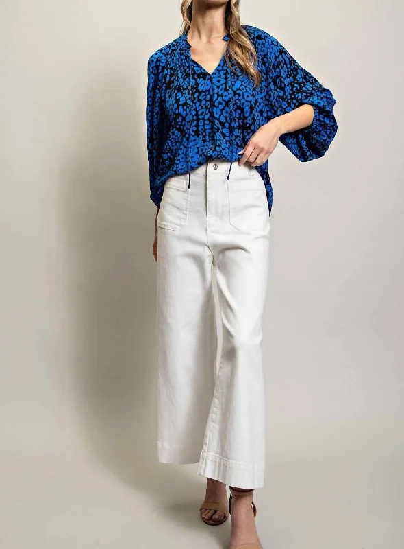 Relaxed Fit ShirtsWomen's Leopard Print Blouse In Royal Blue