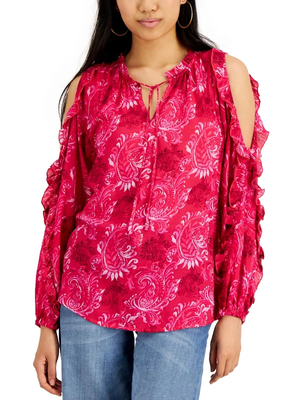 Mesh ShirtsWomens Paisley Split Neck Blouse