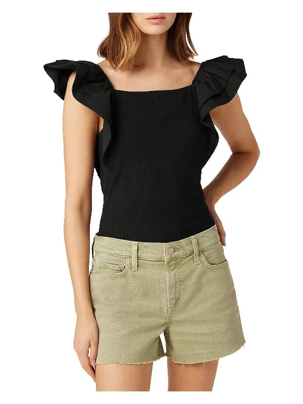 Travel ShirtsWomens Ribbed Flutter Sleeve Blouse